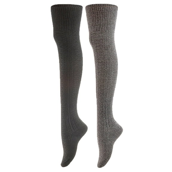 AATMart Attractive Big Girl's Women's 2 Pairs Lightweight Moisture Wicking & Extra Soft Knee High Cotton Socks Size 6-9 M1025 Black Dark Grey