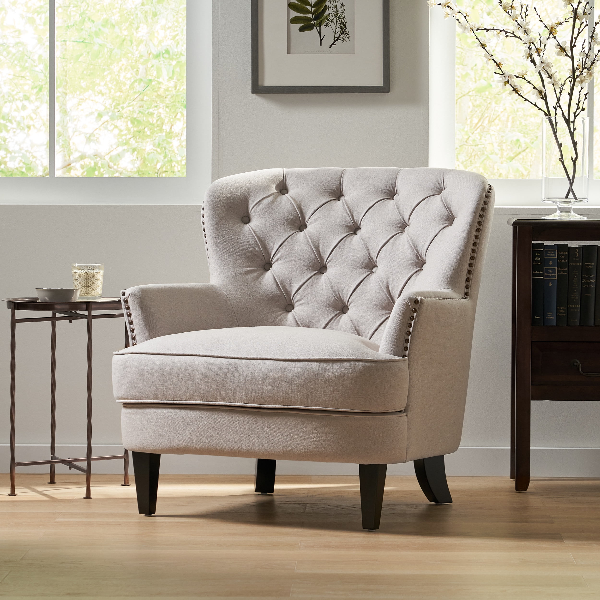 Noble House Gabriel Tufted Fabric Club Chair Color Natural