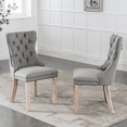 thumbnail image 2 of Tcbosik Upholstered Side Dining Chairs Set of 2, Linen Fabric Accent Chair with Button Tufted Back & Wood Legs for Kitchen, Living Room, Gray & Natural, 2 of 11