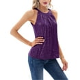thumbnail image 3 of Sequin Halter Tops for Women Sleeveless Sparkly Shiny Tank Tops Ruched Flowy Sparkly Party Shirt Deep M, 3 of 8