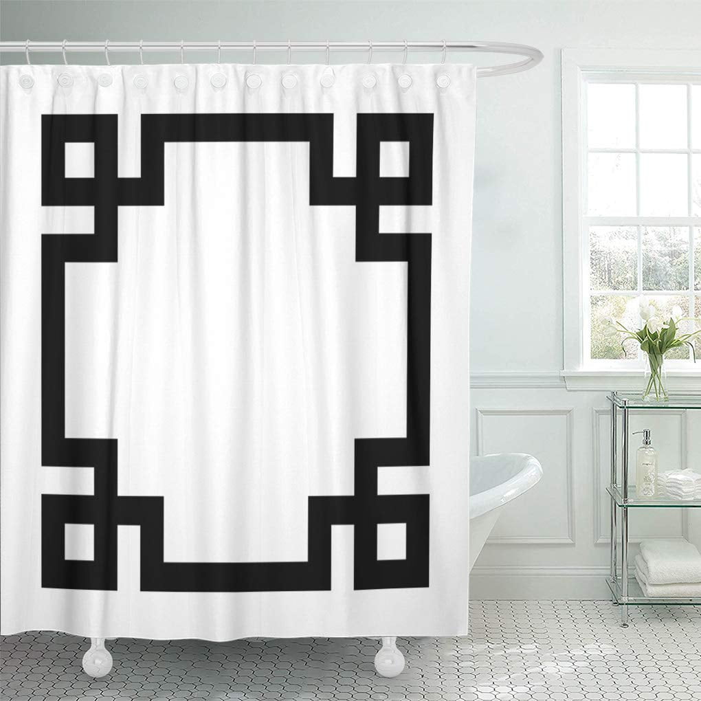 ATABIE Preppy Black and White Greek Key Girly Cute Chic Shower Curtain