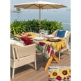 thumbnail image 4 of Red Yellow Sunflowers Outdoor Tablecloth - 60x102 Inch Rectangle Dining Table Cover, Retro Rustic Barn Doors Butterfly Brown Waterproof Outdoor Table Cloth with Umbrella Hole & Zipper for Patio, 4 of 7