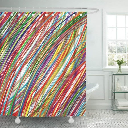 Green Striped Shower Curtain - KSADK Blue Stripes Abstract Rainbow Curved Lines Colorful 6 Green Beautiful Circle Color Shower Curtain 66x72 inch
