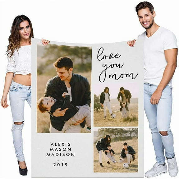 Personalised Photo Fleece Blanket Customized Throw with Picture Birthday Wedding Gift for Adult Baby Pet (12 photos, 32”x48” (80x120cm))