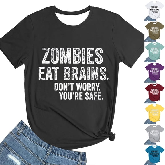 Fesfesfes Womens Tshirts Graphic Fashion Women's Casual Short Sleeve Round-Neck Printed Ladies Tops Blouse Womens Work Tops M(US:6)