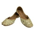thumbnail image 4 of Women Cream Gold Designer Juti Punjabi Jutti Ethnic Mojari Handmade Sandals US 10/ EURO 42, 4 of 5