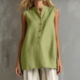 thumbnail image 6 of Xdegoge Cotton Linen Tops for Women V Neck Stand Collar Button Down Sleeveless Tunic Tank Top Relaxed Fit Casual Office Fashion Trendy Travel Blouses, 6 of 8