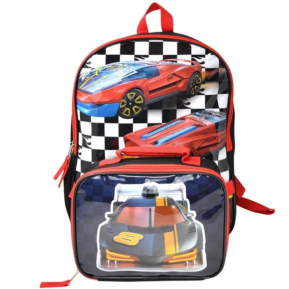 Hot Wheels Boys 16" Backpack for School with Rectangular Lunch Bag, for Kids