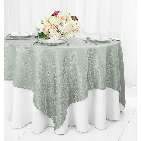 Wedding Linens Inc. 72"x72" Damask Jacquard Polyester Table Overlay Toppers Tablecloth - Silver / Gray