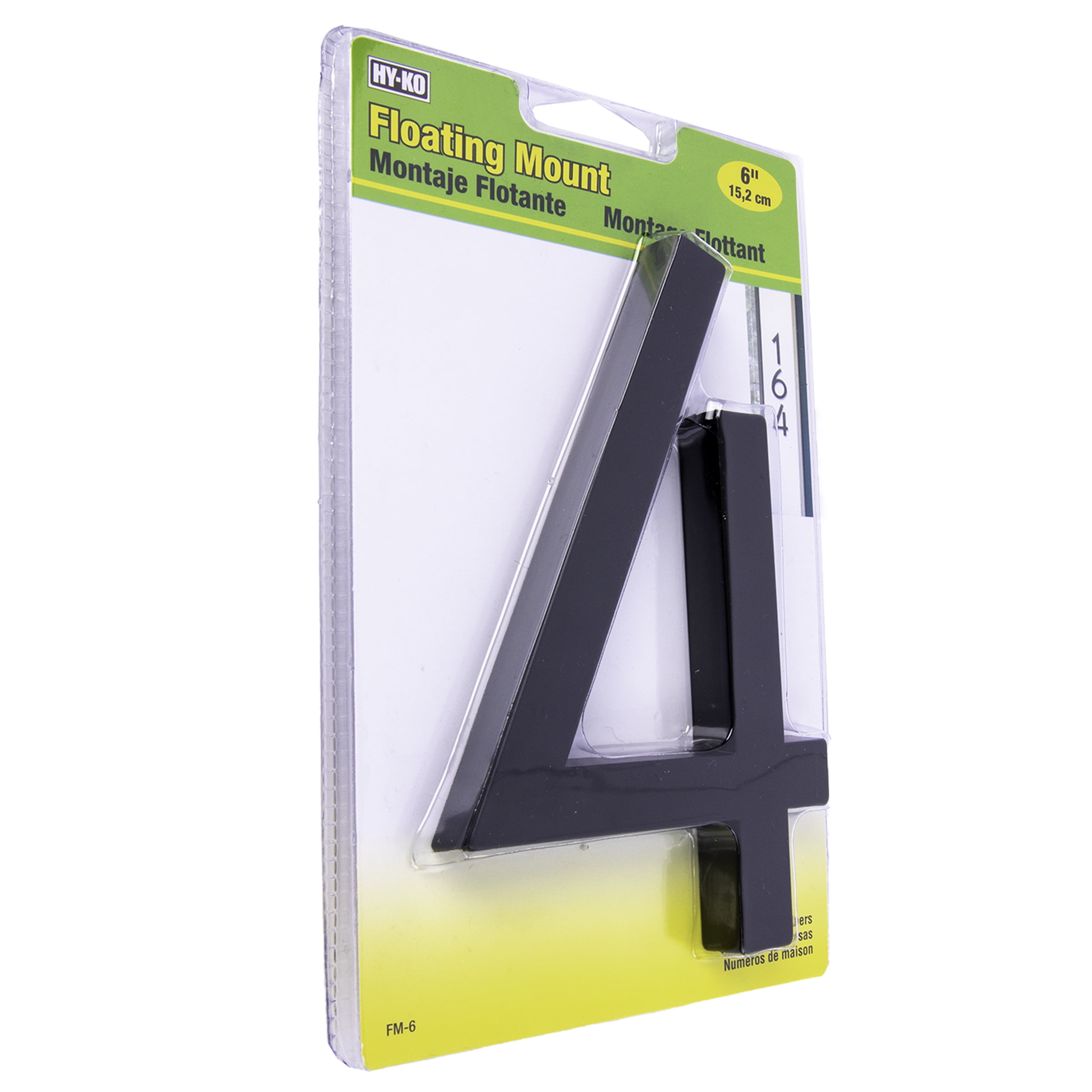 (3 pack) HY-KO 6" Black Floating Mount House Number 4