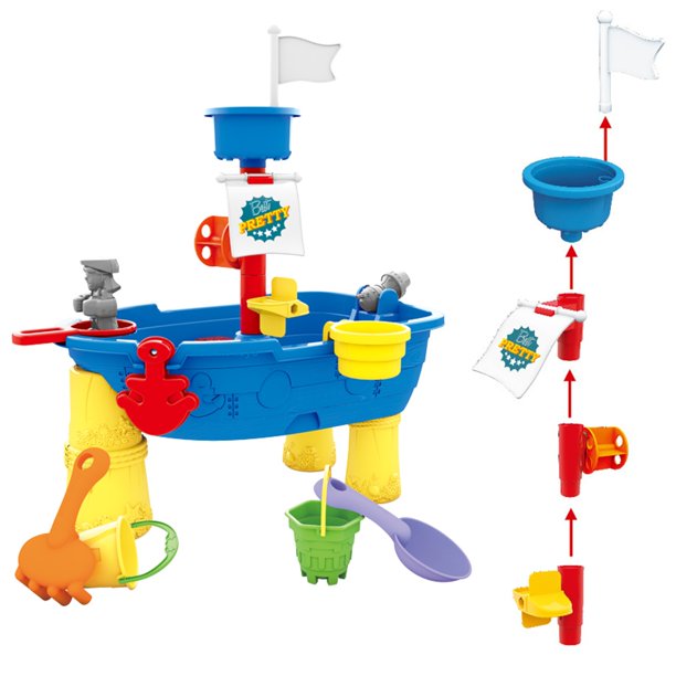 Beach Toy Pirate Ship Sandboxes 21 Pcs. Sand Water Table for Boys Girls