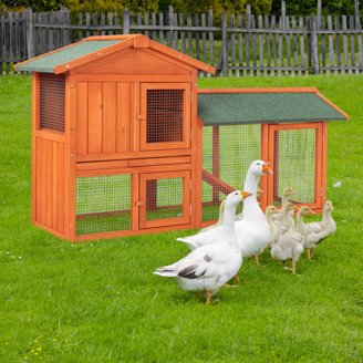 122 In. Large Wooden Chicken Coop, Outdoor Hen House With Nest Box Wire Fence Poultry Cage Coop Hen 6
