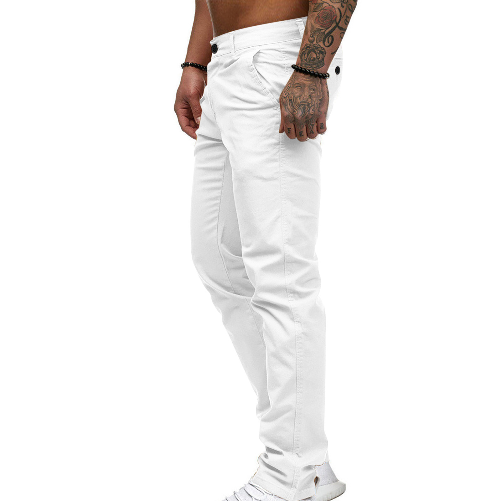 DeHolifer Mens Casual Chinos Pants Cotton Slacks Elastic Waistband Classic Fit Flat Front Khaki Pant White 4XL - image 4 of 5