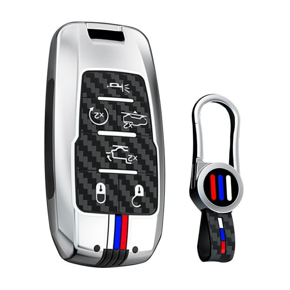 Buttons Key Fob Cover Fit for Dodge Ram 1500 2500 3500 4500 5500 2019 2020 2023 2024 2025,Strudy Metal Frame Key Shell Soft Silicone Key Case