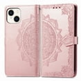 thumbnail image 2 of Dteck for Apple iPhone 15 Wallet Case with Card Holder,Shockproof PU Leather Kickstand Card Slots Case,Embossed Floral Cover with Hand Strap for iPhone 15,Rosegold, 2 of 7
