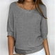 thumbnail image 2 of Suéteres Umfun para mujer, sueltos, informales, de punto, lisos, estampados, cuello redondo, manga 3/4, suaves al tacto, ligeros, gris, talla 3XL, 2 of 5