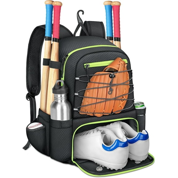 Matein Youth Baseball Backpack w/4 Bats Holder, Shoe Compartment & Fence Hook