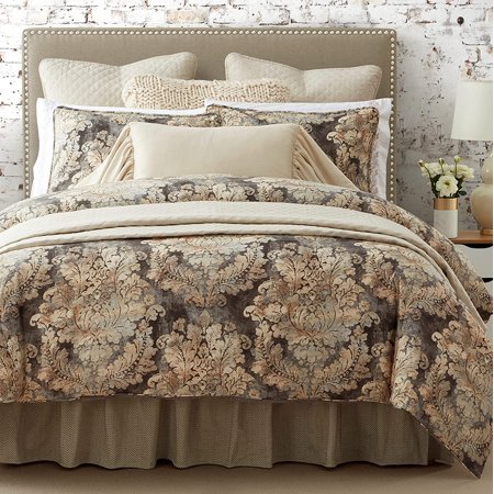 HiEnd Accents Victoria 3 Piece Comforter Set with Pillow Shams, Super King Size, Smoky Damask Washed Linen Luxury Bedding Set, Romantic Western Modern Traditional Style, 1 Comforter and 2 Pillowcases
