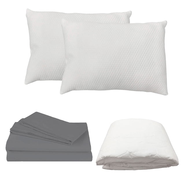 Protector Spring Air Queen Size + Sábanas Basic Grey + Almohada Frosty 2