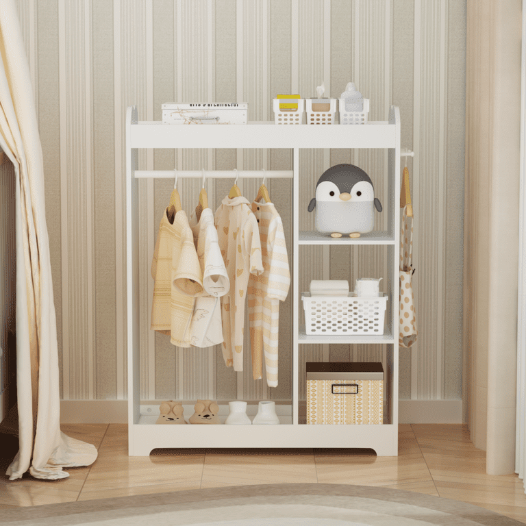 Yoneston Kids Wardrobe with Mirror and 3 Side Hooks & Storage