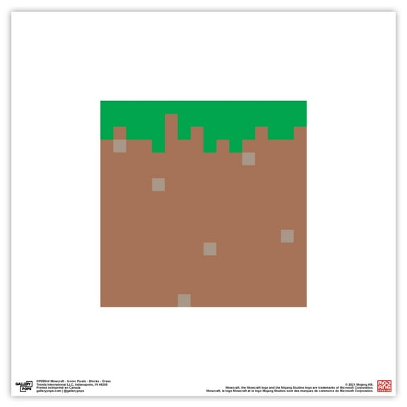 Gallery Pops Minecraft: Iconic Pixels - Blocks - Grass Wall Art, Unframed Version, 12" x 12"
