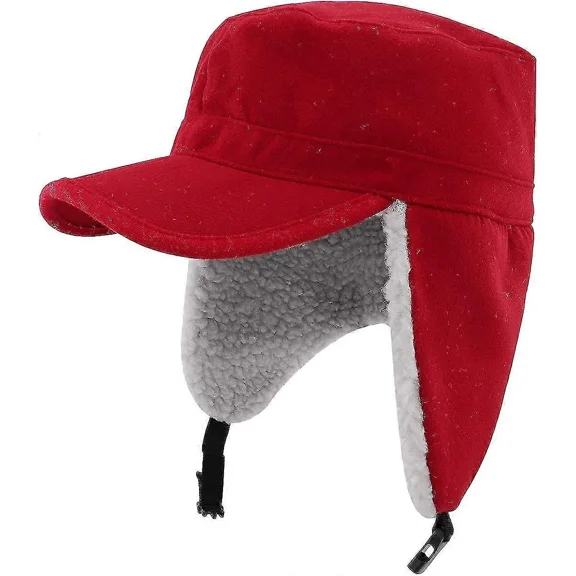 Wool Baseball Hat with Visor and Ear Flaps Winter Warm Cap for Men Women TA