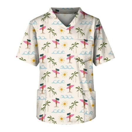 

HHei_K Black Scrubs Men s Short Sleeve V Neck Small Animals Print Chest Pocket Carer Top