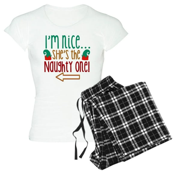 CafePress - Im Nice She's Naughty Elf Hat Women's Light Pajama - Women's Short Sleeve Print T-Shirt and Pants Light Cotton Pajama Set