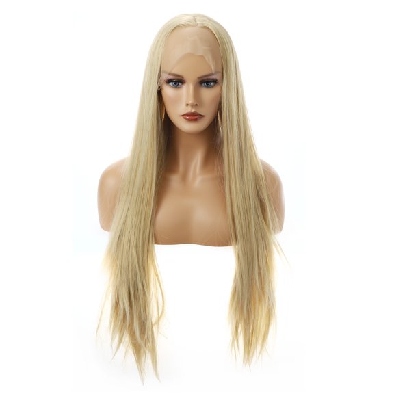 Unique Bargains Lace Front Wigs for Women 24" Blonde Long Straight Hair with Wig Cap
