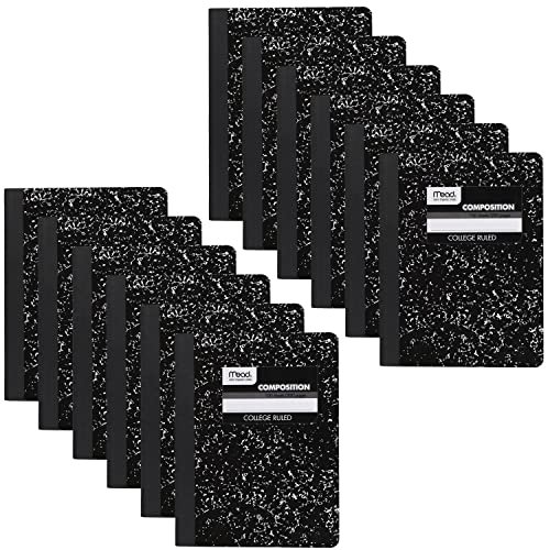 Cuaderno de Composición Mead 12 pk Papel R. Univ. 9-3/4' x 7-1/2' Mármol Negro (72938)