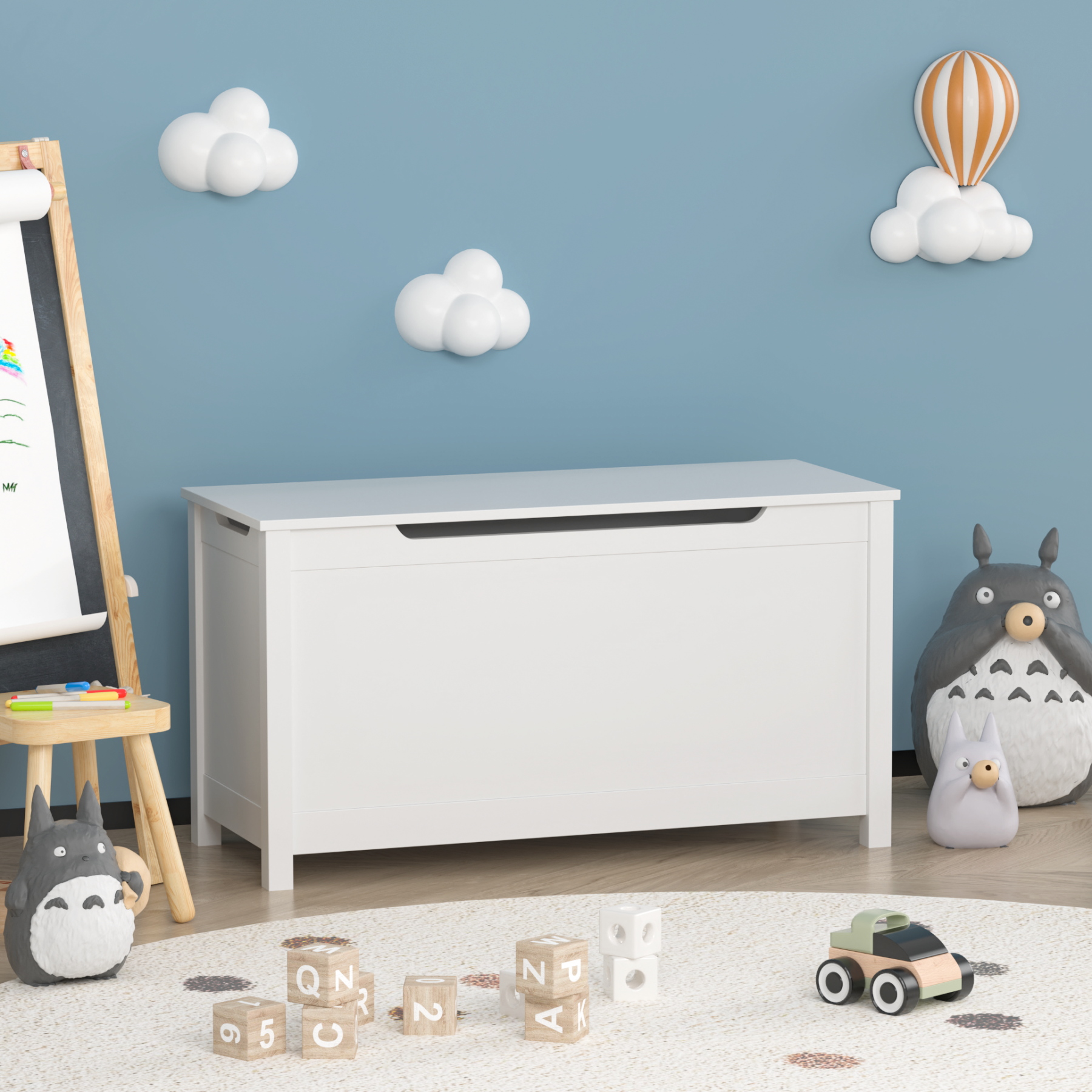 Newboti Furniture Kids Wooden Toy Box Storage with Safety Hinged Lid for Ages 2& (White) 22306