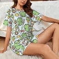 thumbnail image 4 of Gukieu Frog With Sweet Print Women's Short-sleeved Pajama Set, Round Neck Button Top Elastic Shorts 2-piece Set, Summer Home Leisure Clothing-X-Large, 4 of 6