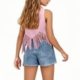 thumbnail image 4 of OGLCCG Girls Sleeveless Fringe Suede Vests Suede Open Front Cardigan Vest Sleeveless Cowgirl Western Tassel Jacket Hippie Party Size 3-12, 4 of 6