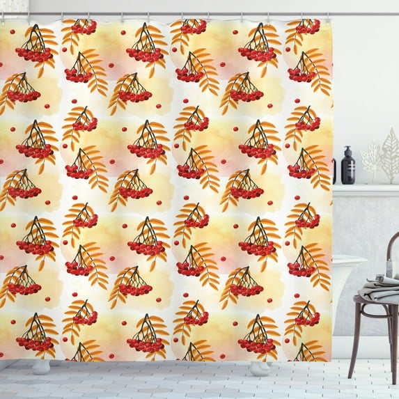 Ambesonne Rowan Shower Curtain, Romantic Fall Season Tile, 69"Wx70"L, Orange Red Peach