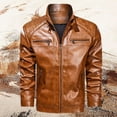 thumbnail image 2 of Men's Leather Jacket Autumn Winter Stand Collar Slim Fit Motorcycle Coat with Side Pockets, 2 of 2