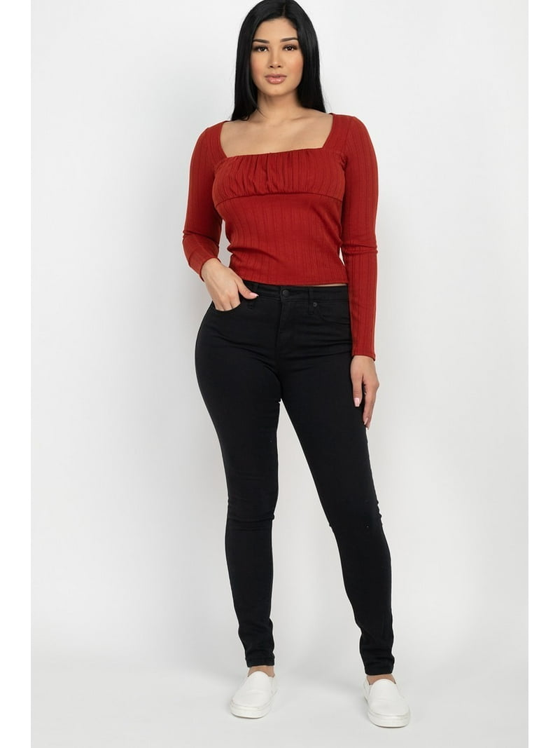 Shirred Square Neck Top - Walmart.com