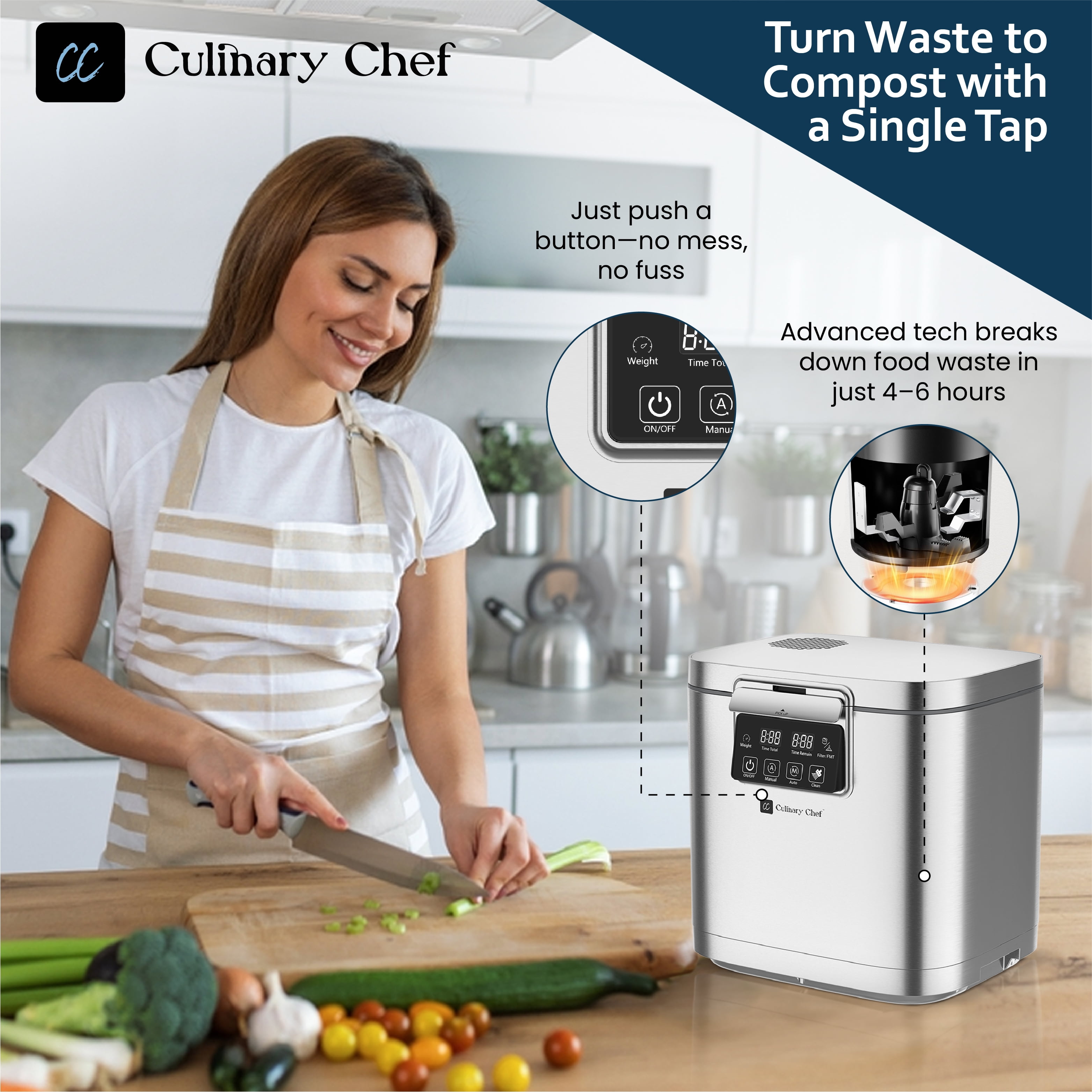 Culinary Chef, 3.8L Smart Electric Food Waste Composter, Stainless Steel