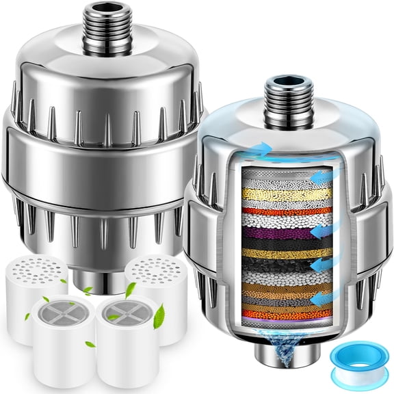 Shower Filter Kit with 4 Replacement Cartridges (2 Filters Included), 20-Stage Heavy Duty Filtration to Remove Chlorine, Fluoride, Heavy Metals, Iron, Improves Skin & Hair