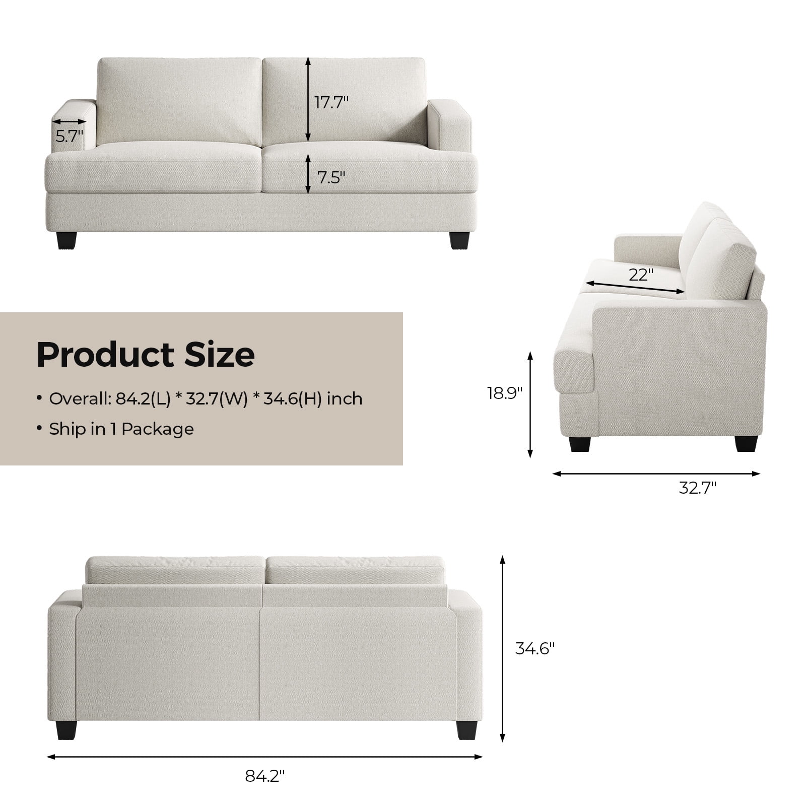 BLAZANT 84” Loveseat Sofa, High Resilience Loveseat Sofa, Linen Fabric 2 Seat Sofa Couch with Wooden Frame& Upholstered Cushion, Modern Deep Seat Sofa for Bedroom Office