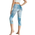 thumbnail image 2 of SCRAWLGOD Marble Print Blue Golden Women's Capri Yoga Leggings with Pockets, Non See Through Casual Yoga Pants Leggings for Running Cycling Tummy Control Workout Yoga Capris, XXL, 2 of 7