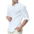 thumbnail image 2 of UVEASISHA Cotton Linen Henley Shirts for Men Roll Up Long Sleeve Button-up Collarless T-Shirt Loose Fit Casual Golf Shirts Summer Lightweight Beach Shirt White M, 2 of 5