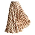 thumbnail image 3 of Classic Gingham Check Tiered Girls Maxi Skirt, Wide Flowy Swing Elastic Waist Long Skirt for Kids Weekend Casual Shopping Trips Khaki 140, 3 of 7