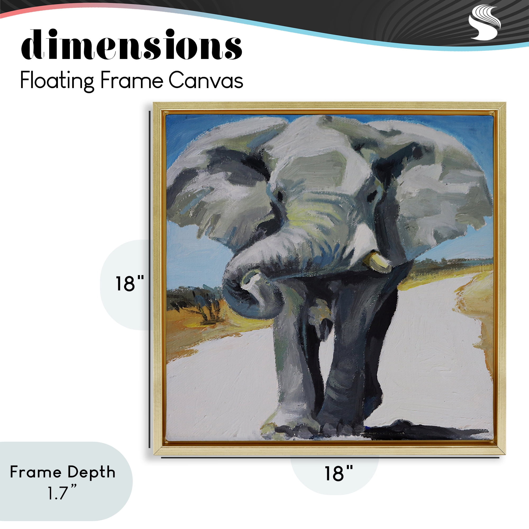 Stupell Industries Majestic Elephant on Path Gold Framed Floater Canvas Wall Art, design by Violeta Vollmer