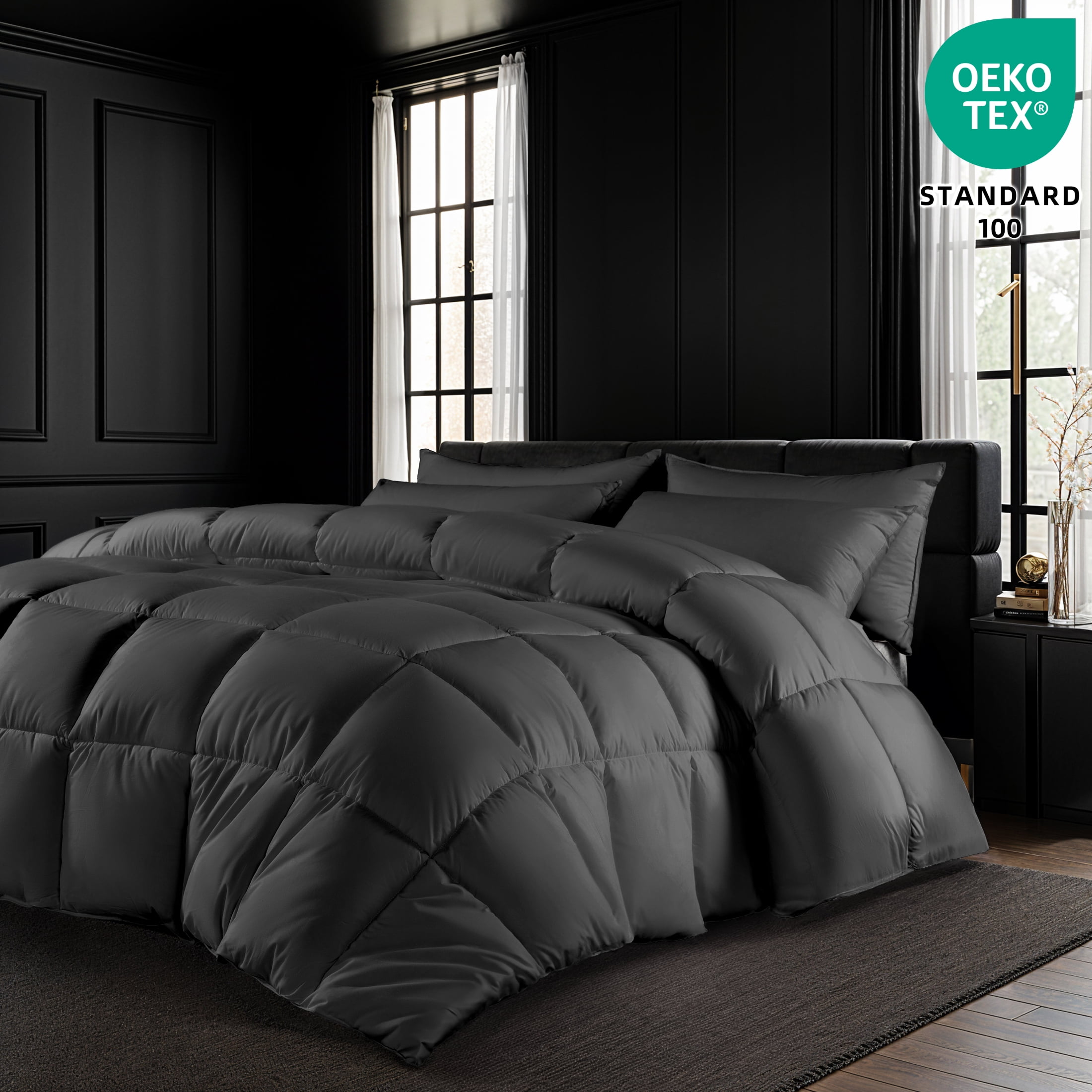 SONORO KATE Down Feather Comforter Duvet Insert with 100% Cotton Cover, Fluffy Quilted Comforter for All Season (Twin, Dark Gray)