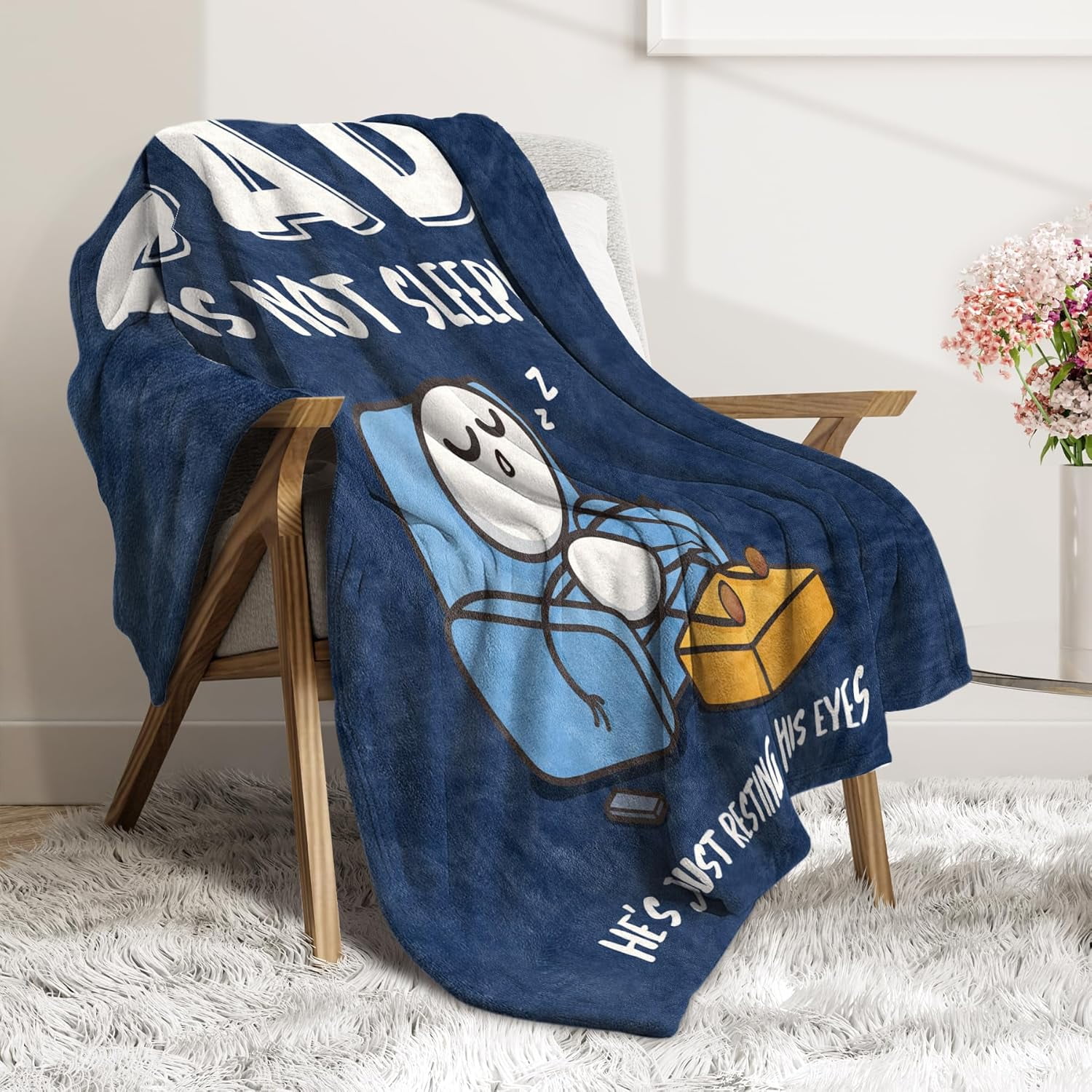 Funny Birthday Gifts for Dad Husband, Dad is Not Sleeping Blanket, Dads Gifts from Daughter Son, Super Soft Throws Blanket for Couch and Napping