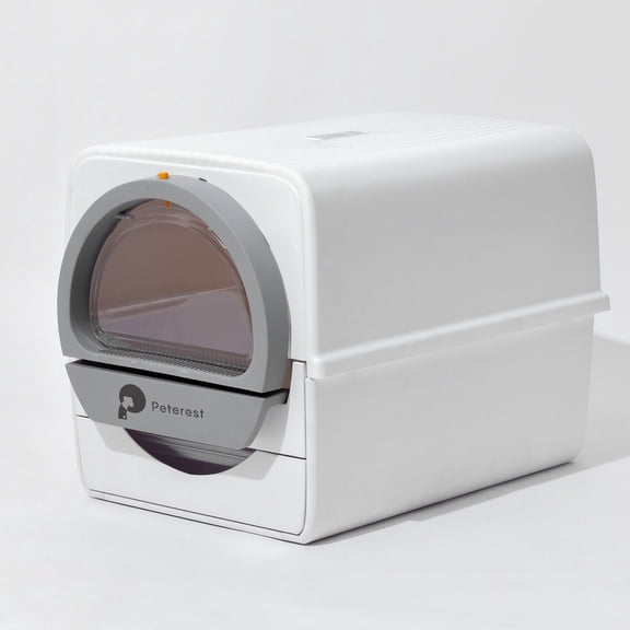 Pull-Push Mechanical Self-Cleaning Functional Extra Large Cat Litter Box with Waste Receptacles, Jumbo Hooded,White