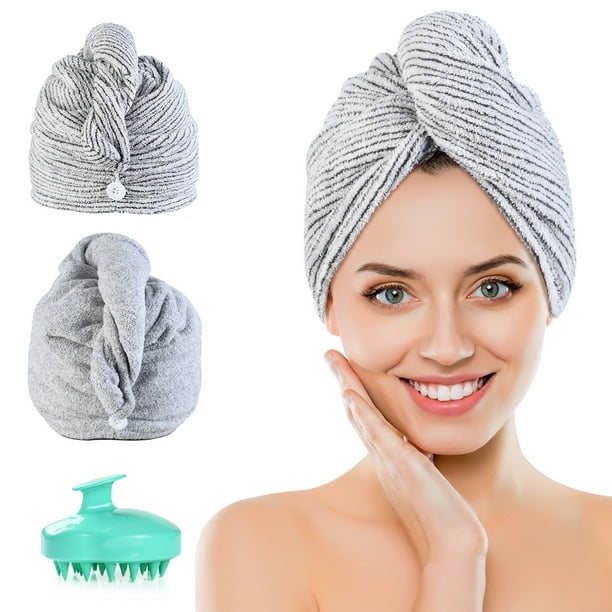 Hair Towel Turban Wrap 2 Pack Bamboo Charcoal Fiber Hair