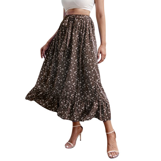 Txlixc, vestido Floral de verano para mujer, cintura alta, bohemio, fluido, falda oscilante, informal, línea A, cintura elástica, lazo, volante, longitud media, vestido de playa Txlixc Casual