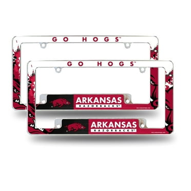 Arkansas-Razorback's (Set of 2) Chrome Metal License Plate Frames with Bold Full Frame Design