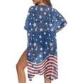 thumbnail image 5 of Xoenoiee American Flag Swirl Print Half Sleeve Women's Sheer Mesh Short Sleeve Swimwear 4th of July Long Kimono Cardigan Summer Boho Beach Cover Up Tops for Vacation Beach, 5 of 7